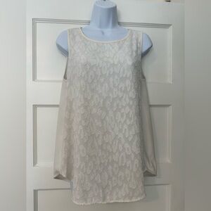 LOFT Cream Textured Leopard-Print, Sleeveless Blouse Sz XS